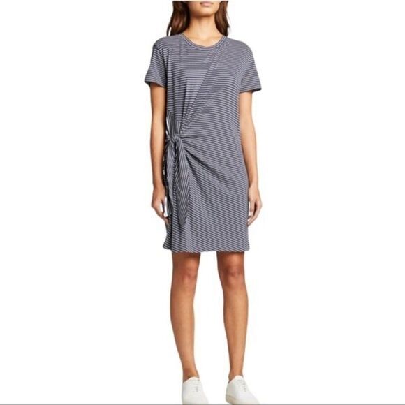 Vince Classic Stripe Side Tie Casual T Shirt Dress L - Picture 1 of 11